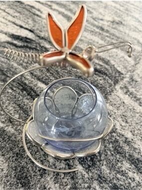 Decorative Blue Glass Tea Light Holder with Silver Metal Flower Stand